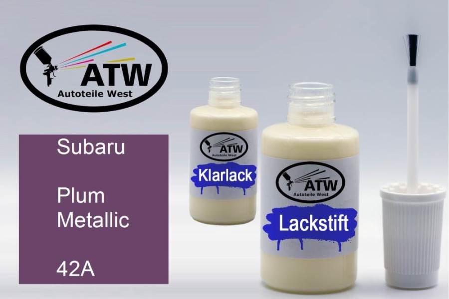 Subaru, Plum Metallic, 42A: 20ml Lackstift + 20ml Klarlack - Set, von ATW Autoteile West.